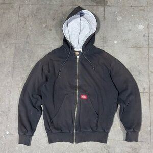 VTG 80s 90s Dickies Thermal Lined Waffle Zip Up Hoodie Jacket Sun Faded Heavy